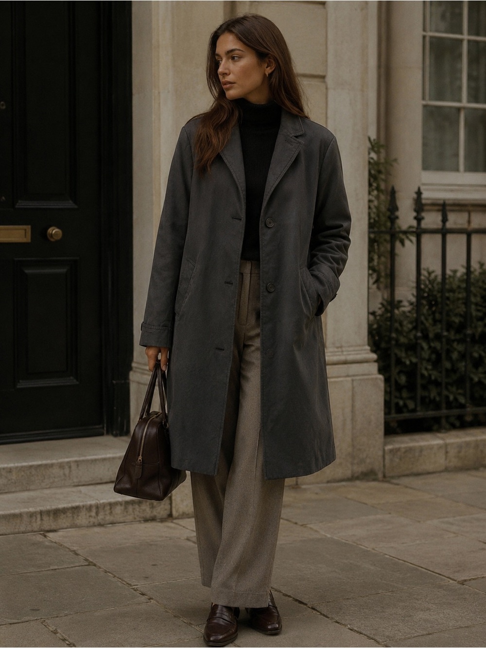 Aquascutum London Charcoal Gray Trench Coat 100% Cotton Vintage Heritage